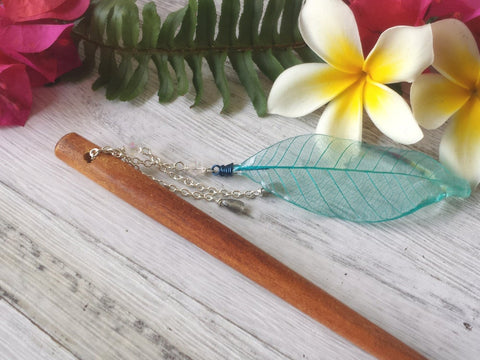 Teal Skeleton Leaf Hair Stick