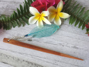 Teal Skeleton Leaf Hair Stick