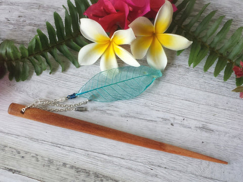 Teal Skeleton Leaf Hair Stick