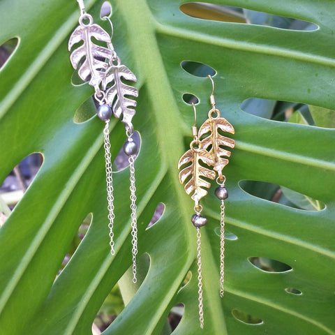 Monstera Leaf Chain Earrings