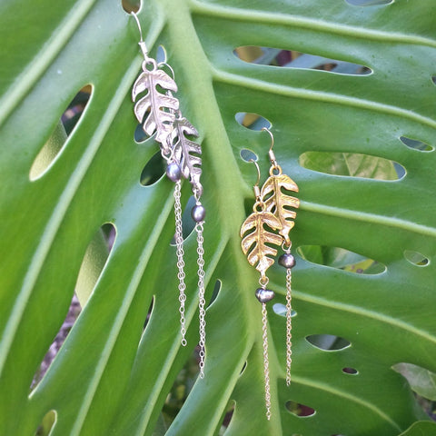 Monstera Leaf Chain Earrings