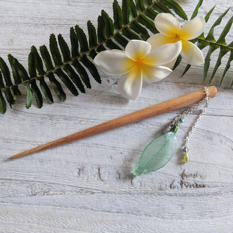 Green Skeleton Leaf Hairstick