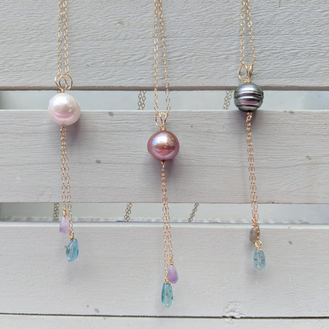 "Something Blue" Pearl Drop Necklace