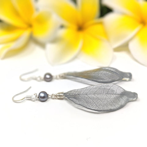 Silver Skeleton Leaf Earrings