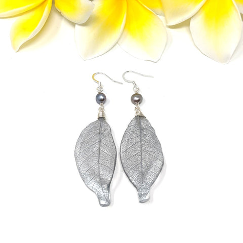 Silver Skeleton Leaf Earrings