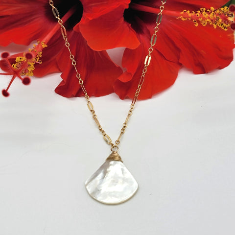 Mother of Pearl Fan Necklace