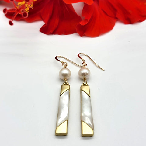Mother of Pearl Bar Earrings