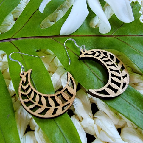 Crescent Moon Leaf Earrings