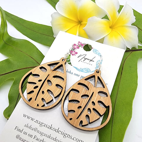 Monstera Leaf Teardrop Earrings