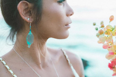 Teal Skeleton Leaf Earrings